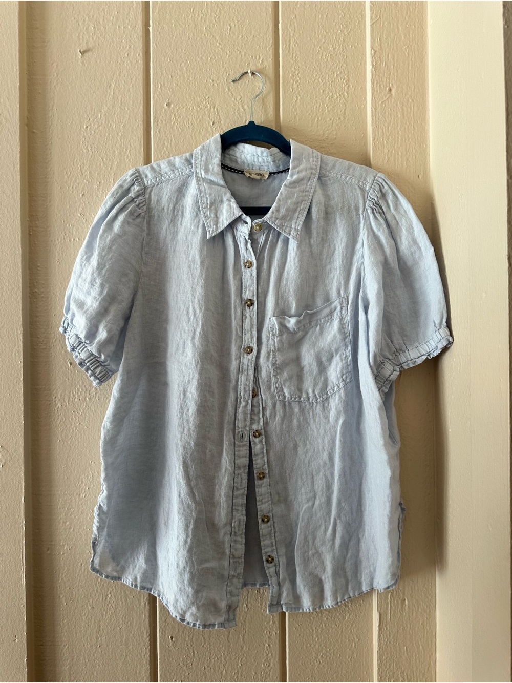 GREAT ANTHROPOLOGIE ALY LINEN PUFF SLEEVE BLOUSE TOP WOW L